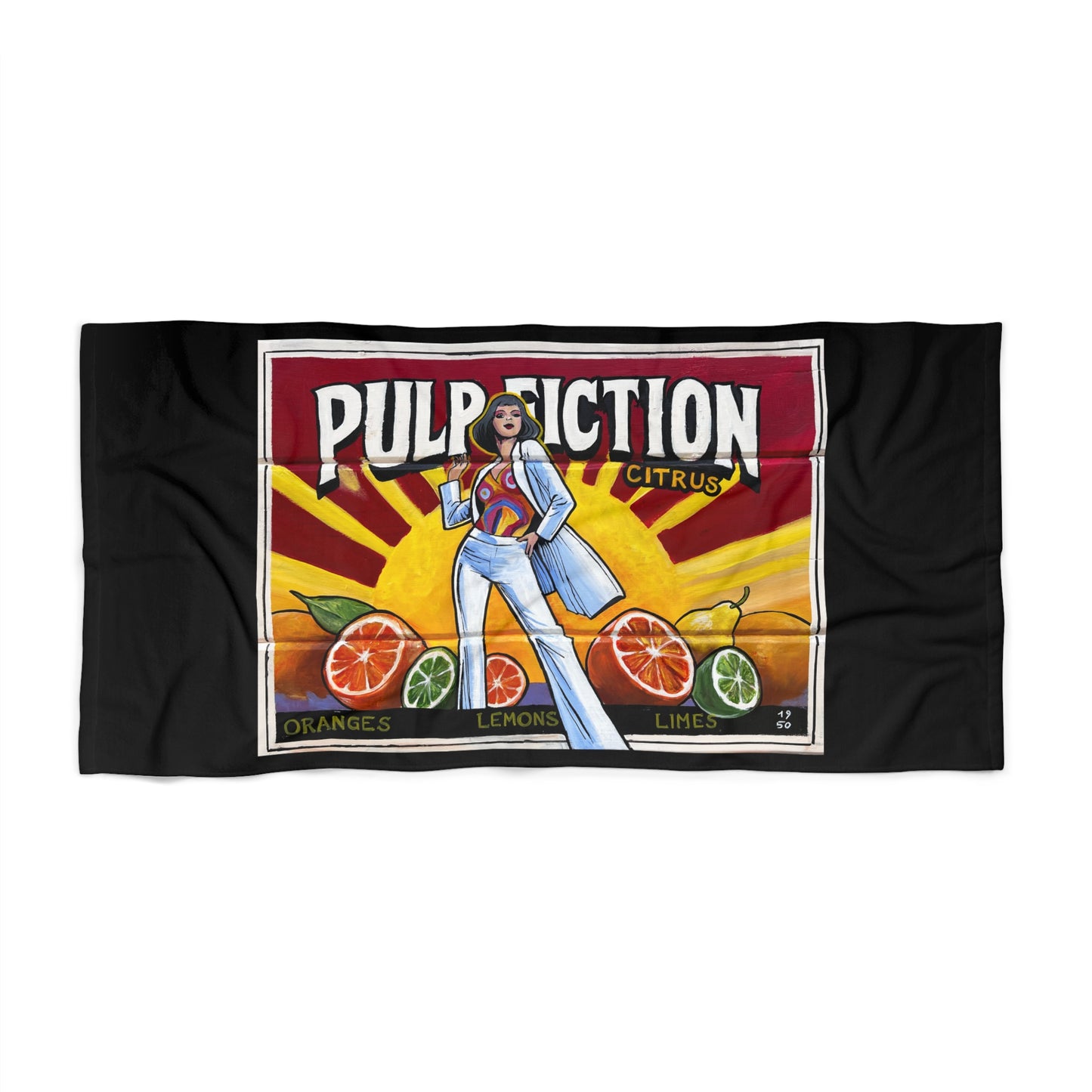 Pulp Fiction Citrus Vintage Beach Towel - Florida Citrus Vibe for Sun Lovers