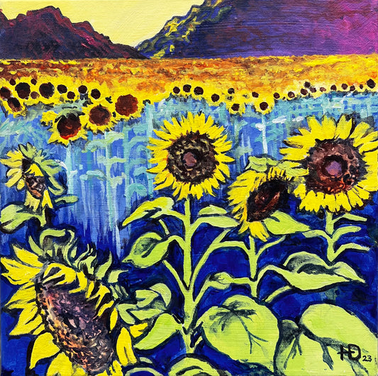 Sunflower Field - Original Acrylic Painting on Canvas