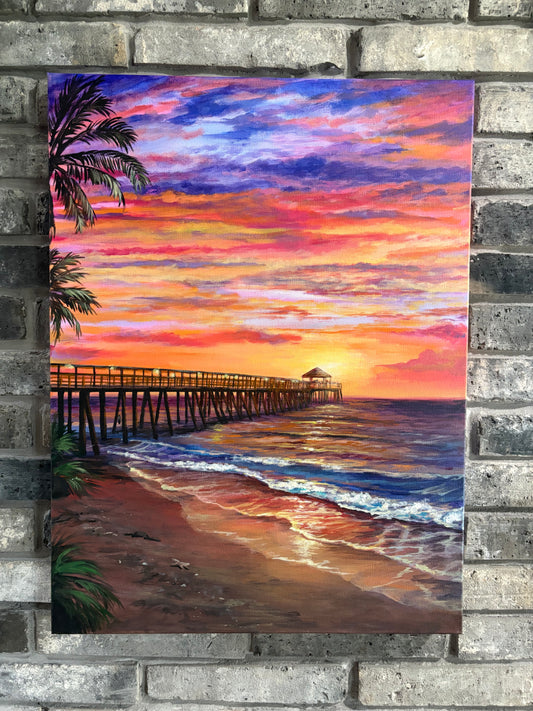 Pier in the Twilight Glow -  Original Painting - 18x24inches