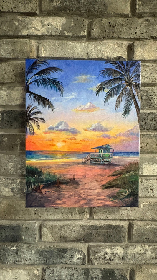 Sunset Watchtower- Original Painting - 12x16 inches